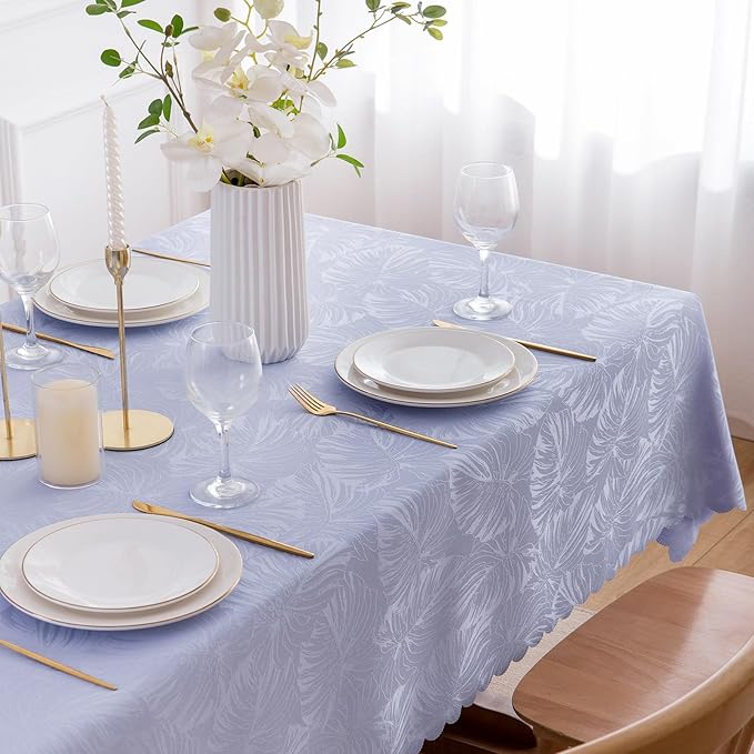 Jacquard Table Cloth for Rectangle Tables Purple Tablecloth Waterproof Washable Wrinkle Free Leaves Fabric Table Cover for Kitchen Dinning Outdoor Birthday Party Banquet Decor (52X70 in)