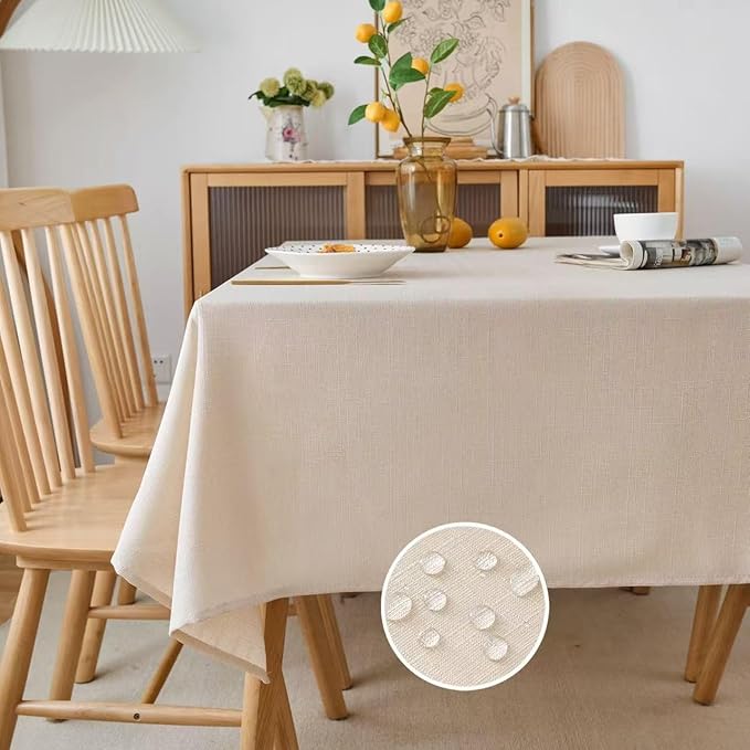 NLMUVW Linen Tablecloth for Rectangle Table, Champagne Table Cloth Extre Long Water Resistant Farmhouse for Party Kitchen Dining, 54 x 120 Inch