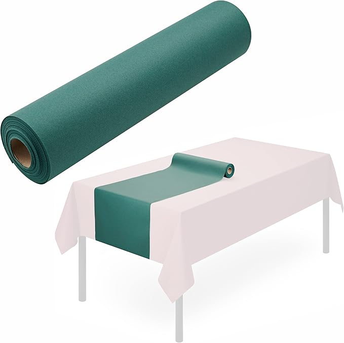 Disposable Table Runner for Dining Table, 16" x 48" 20-Pack Linen-Like Green Paper Table Runners for Christmas, Party, Wedding Or Event