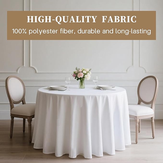 BIGTONE 10 Pack White Polyester Round Tablecloth 120 Inch, Wrinkle and Stain Resistant Washable Polyester Fabric Table Cloth for Dining Room Kitchen Party, White