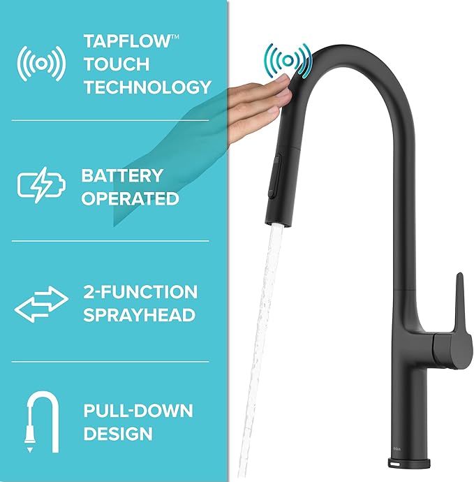 KRAUS Oletto Tall Modern Single-Handle Touch Kitchen Sink Faucet with Pull Down Sprayer in Matte Black, KTF-3101MB