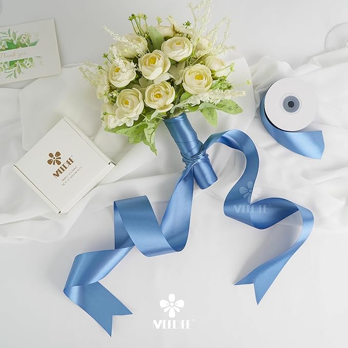 MEEDEE Smoke Blue Satin Ribbon 2 Inch Dusty Blue Ribbon Lux Double Faced Ribbons by 25 Yards Silk Satin Ribbons for Gift Wrapping, Weddings, Flower Bouquet, Holiday Decorating