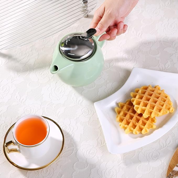 Small Ceramic Teapot With Stainless Steel Infuser, Heat Resistant, Perfect Tea Maker, Light Green 350ml/12.0oz