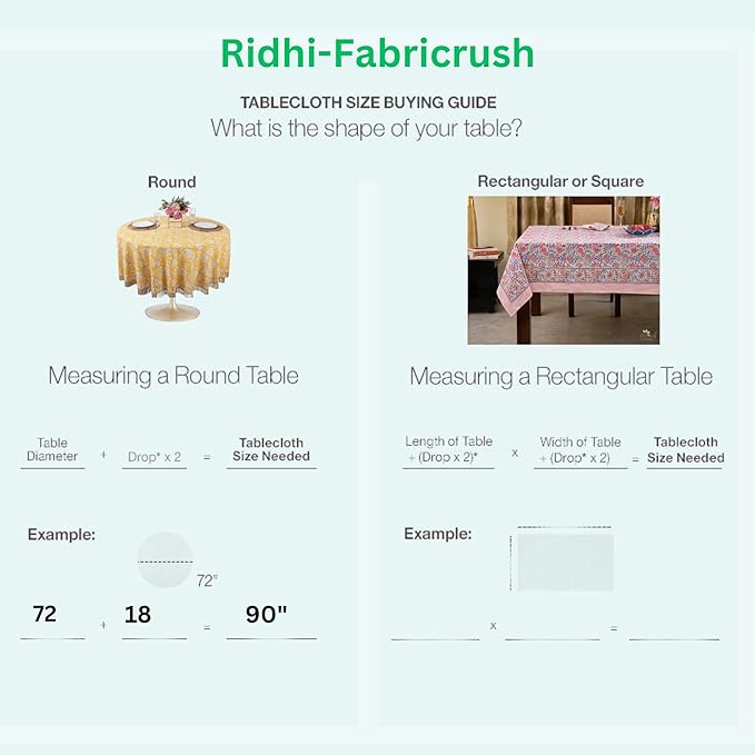 Ridhi Block Print Round Asparagus Green Gadd Reusable Tablecloth 100% Cotton 132" Inch Decorative Table Cover eveyday Dining, Home, Party, Wedding, Farmhouse Gift for Spring, Easter, Valentine