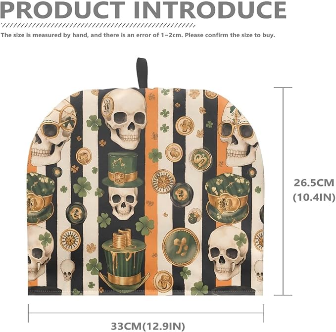 Human Skull Tea Cozies Soft Tea Cozy for Teapot Insulated for Women,Dust Proof Green Top Hat Gold Coin Teapot Insulation Cover Breakfast Warmer