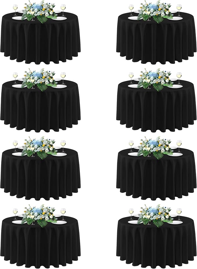 sancua 90 Inch Round Tablecloth Black, 8 Pack - Circle Polyester Fabric Table Cloth for Wedding Party Reception Banquet Birthday, Washable Formal Table Cover (Fit 30-72 Inch Tables)