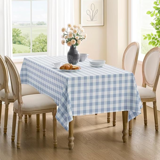 Checkered Tablecloth Rectangle Gingham Table Cloths Waterproof Wrinkle Free Buffalo Plaid Table Covers Washable for Dining, Parties & Outdoor Picnic(Light Blue,52"×70")