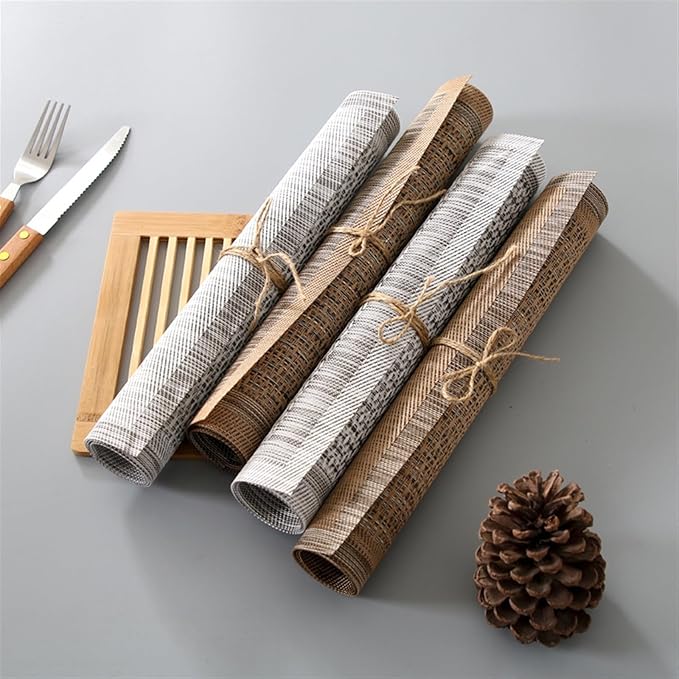 Woven Place Mat Eco-Friendly PVC Placemats Washable Non Slip Heat Decorate Table Mats(LP Brown,30X45CM_4PCS)