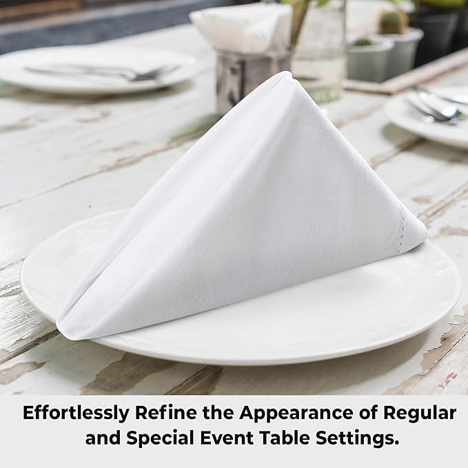 Urban Villa Cloth Napkins White Hemstitch Dinner Napkins Set of 12 (20X20) 100% Cotton Absorbent Washable Durable Reusable Ideal for Hotel Collection Farmhouse Parties Restaurant Lunch Dinner Napkins