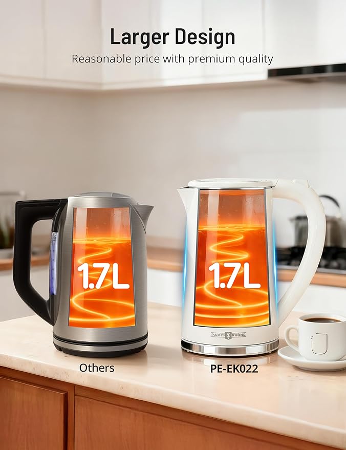 Electric Tea Kettle, PARIS RHÔNE1.7L Temperature Control Electric Kettle, 4H Keep Warm Water Boiler with 6 Presets, LED Screen Electric Kettles for Boiling Water, Boil-Dry Protection, BPA Free