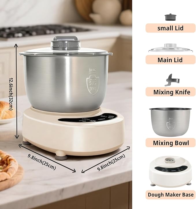 VONCI Electric Dough Maker with Ferment Function,7.3QT (7L) Stainless Steel Dough Mixer Dough Mixer Machine with Fermentation & Timer for Bread, Pizza, Dumplings, Noodles.