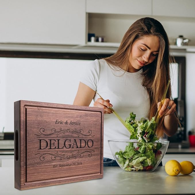 Straga Personalized Cutting Board-Custom Engraved Charcuterie Board-Best Wedding Gift Idea for Couples 2026, Newlyweds-Anniversary,Housewarming,Handcrafted in USA-Premium Walnut,Mahogany Hardwood 002