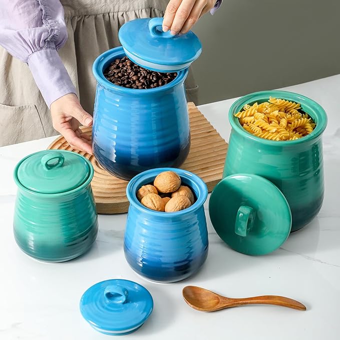Hasense Kitchen Storage Containers, 35 oz Canister with Airtight Lids, Cookie Jar with Airtight Lid for Countertop, Stylish Kitchen Container for Flour, Tea, Sugar, Salt, Gradient Blue