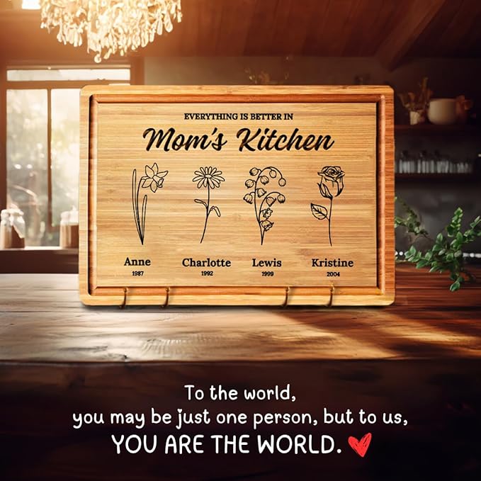 Personalized Christmas Gifts for Moms & Grandma, Custom Christmas Gift with Garden Flowers Design, Perfect Kitchen Gift for Mom, Grandma, or Grandmom, Ideal Birth Flower & Holiday Gift Idea