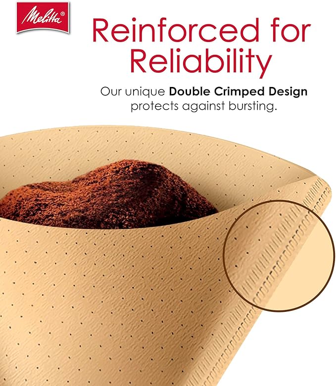 Melitta #2 Cone Coffee Filters, Natural Brown, 100 Count (Pack Of 6), 600 Total Filters - Fits all 2-6 Cup Cone Coffee Makers and 1-cup Pour-Over Brewers, Compostable, Tear-Resistant, Made in USA