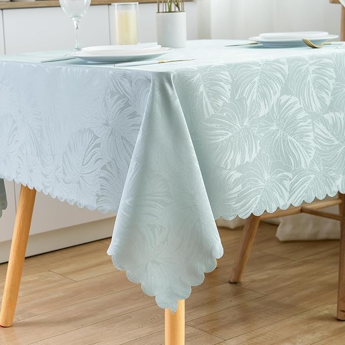 Jacquard Table Cloth for Rectangle Tables,Summer Tablecloth Waterproof Wrinkle Free Leaves Soft Fabric Table Cover for Dinning Outdoor Birthday Party Kitchen Dining Decor (Aqua,52x70In)