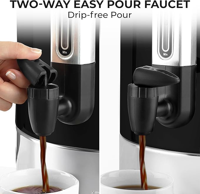 Zulay Kitchen Commercial Grade Coffee Maker Hot Water Urn - Percolator With Double-Wall Stainless Steel, Quick Brew, Stays Hot for Tea & Beverage at Events & Catering - Black - 50 cups