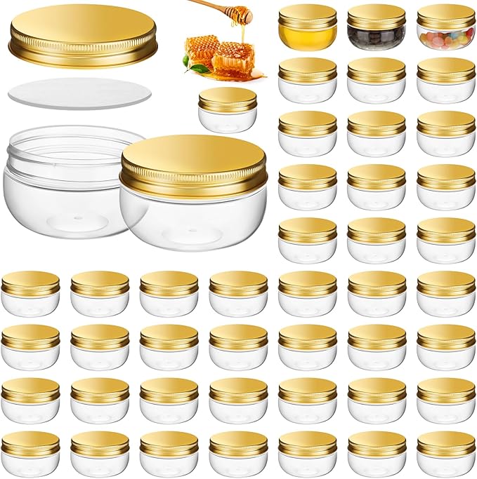 Suclain 50 Pcs 3 oz Canning Jars Mini Mason Jars with Lids Clear Small Canning Containers for Wedding Favors DIY Crafts Shower Favors Herb Jelly,Jams,Spice,for Kitchen Storage(Gold)