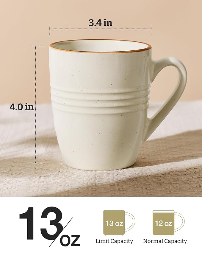 famiware Jupiter Coffee Mugs Set of 6, 13 oz Coffee Mug, Microwave and Dishwasher Safe, Coffee Cups with Handle for Coffee, Tea, Cocoa, Milk, Vanilla White