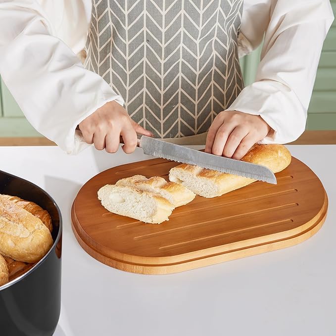 HouseJoy Large Bread Box for Kitchen Countertop,Fiber Bread Box With Thick Cutting Board Lid-Includes,Black Bread Storage for Homemade Container,Corner Bread Holder for Toast Bagel Donut Cookies