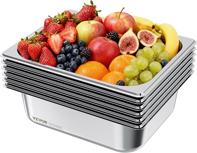 VEVOR 6 Pack Stainless Steam Hotel Pans, 1/2 Size Table Steam Pan, 4 Inch Deep Anti Jam Restaurant Supplies Reusable Rustproof Catering Storage for Home, Party, Restaurant, Hotel, Buffet