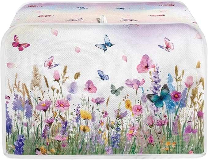Doojoayie Butterfly Floral Toaster Cover Kitchen Decor Dust Proof Oven Cover 2 Slice Bread Maker Protector Kitchen Toaster Protection