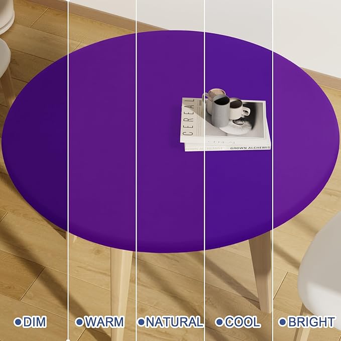 Round Spandex Tablecloth, Elastic Fitted Waterproof Tablecloths for 36"-44" Tables, Stretch Washable Picnic Table Cover for Camping, Dining, Indoor and Outdoor, Purple