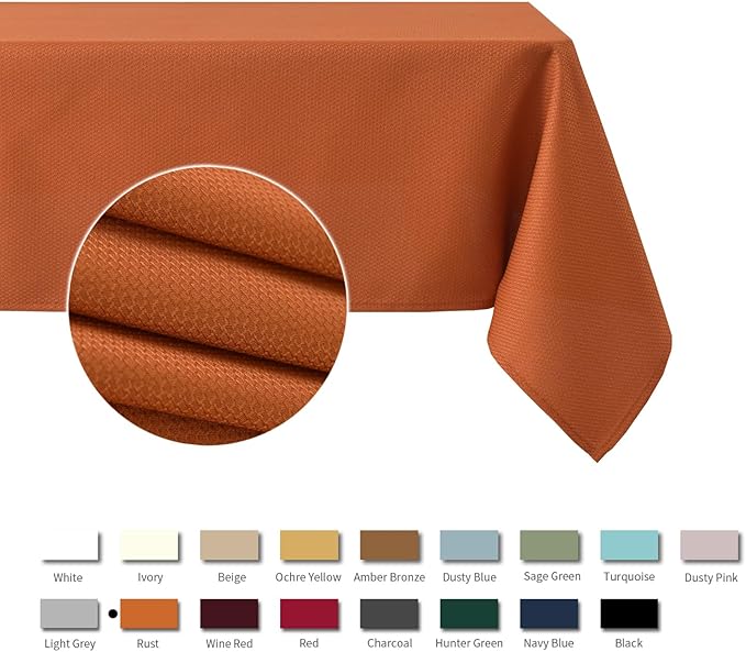 maxmill Rectangle Textured Tablecloth Waterproof Spillproof Wrinkle Free Table Cloth, Kitchen Dining Tabletop Decoration, Fabric Table Cover for Outdoor and Indoor Use, 52 x 70 Inch, Rust