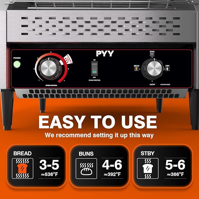 PYY Commercial Conveyor Toaster - Electric Industrial Belt Toasters Oven, 450 Slices/Hour Heavy Duty, Stainless Steel for Bun Bagel Bread Waffle Restaurant Buffet