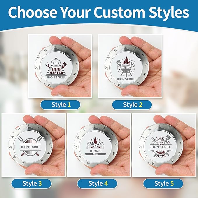 Personalized Kitchen Timer with Name, BBQ Gifts for Dad, Stainless Steel Mechanical Timer, with Magnet Back Loud Alarm, No Batteries Required