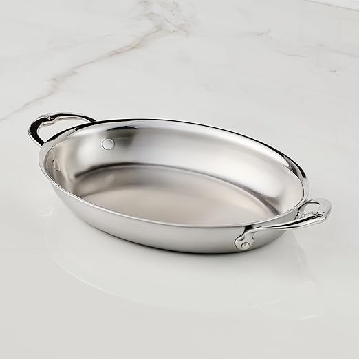Hestan Provisions - Oval au Gratin Dish, Medium Clad Stainless Steel, 2.0 Quart (12.5" x 9.0")