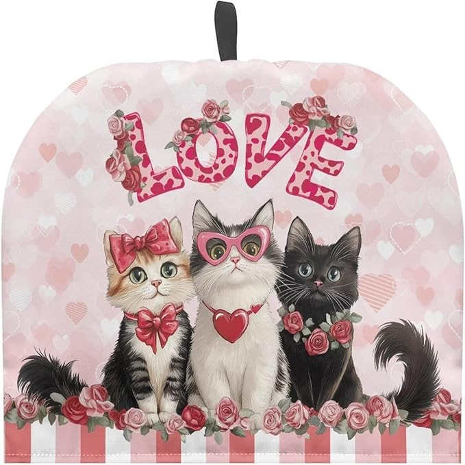 Pink Tea Cozy for Teapot Insulated Love Heart Kettle Cover Thick Home Decorative Cat Kettle Kitchen Dust Cover for Kitchen Accessory