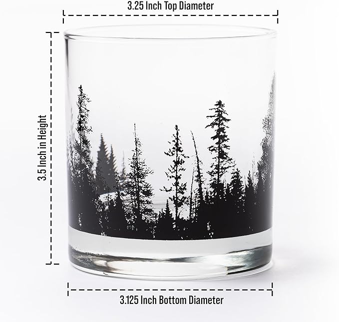 Black Lantern Whiskey Glass Set Forest Landscape Old Fashioned Tumblers for Bourbon, Scotch & Cocktails Nature Inspired 11oz Rocks Glasses for Home Bar & Gifts (Set of 2)