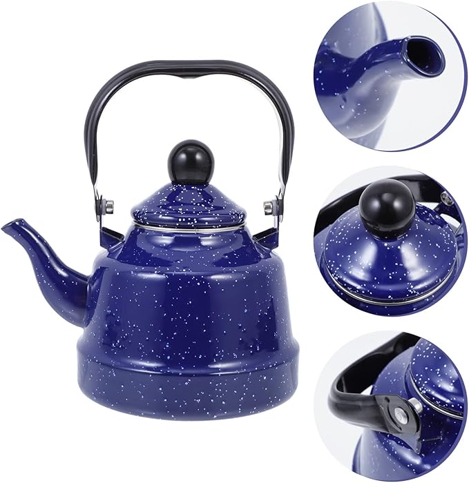 Enameled Water Kettle with Mottling Pattern 7.87 Inch Ceramic Tea Pot for Loose Leaf Tea Stylish Speckled Enamel Teapot for Kitchen and Heating Water