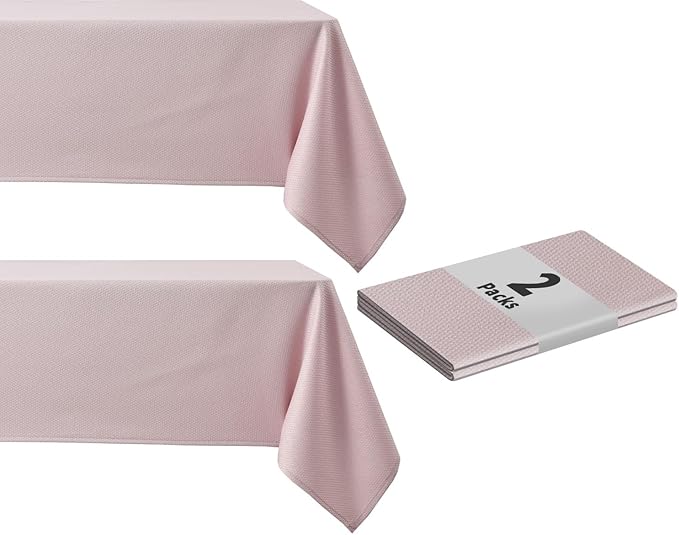 maxmill 2 Pack 60 x 84 Inch Dusty Pink Textured Rectangle Tablecloth Water Resistant Wrinkle Free Spillproof, Soft Jacquard Table Cloth for Banquet Parties Holiday Dinner, Indoor and Outdoor Use