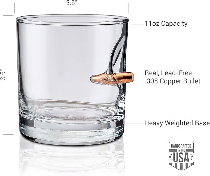 BenShot Rocks Glass with Real .308 Bullet - 11oz | Made in the USA