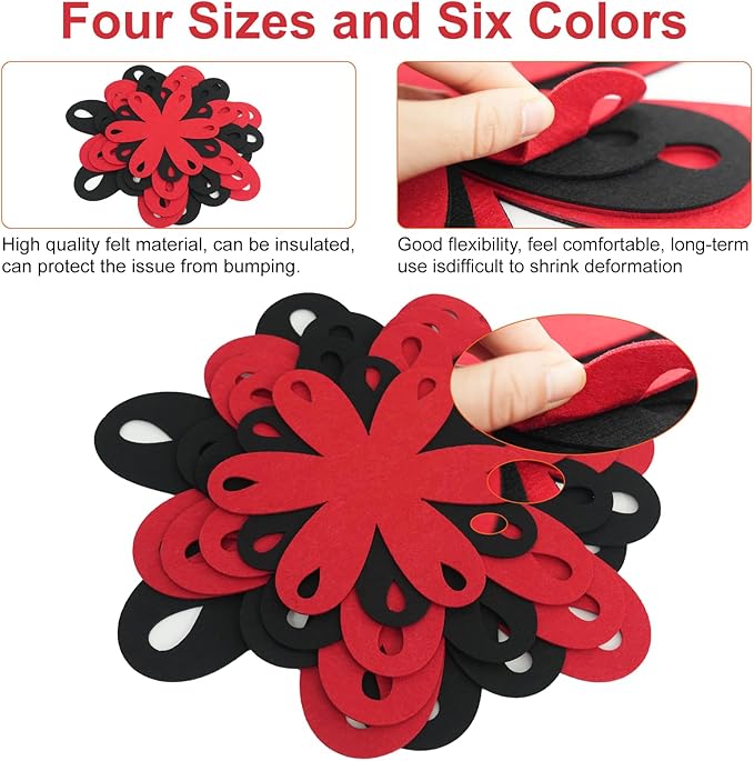 20 Pcs Felt Pot and Pan Protectors Larger & Thicker Colorful Pot Separators Pads 9/12/14/16 Inch for Stacking and Protecting Glassware, Cookware and More (Red Black)