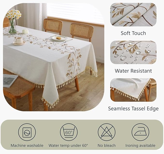 Alsoo Waterproof Tablecloth Cotton Linen Farmhouse Table Cloths Rectangle Table for Kitchen Dining, Party, Holiday, Christmas, Coffee Flower (4 Seats, 55"x55")