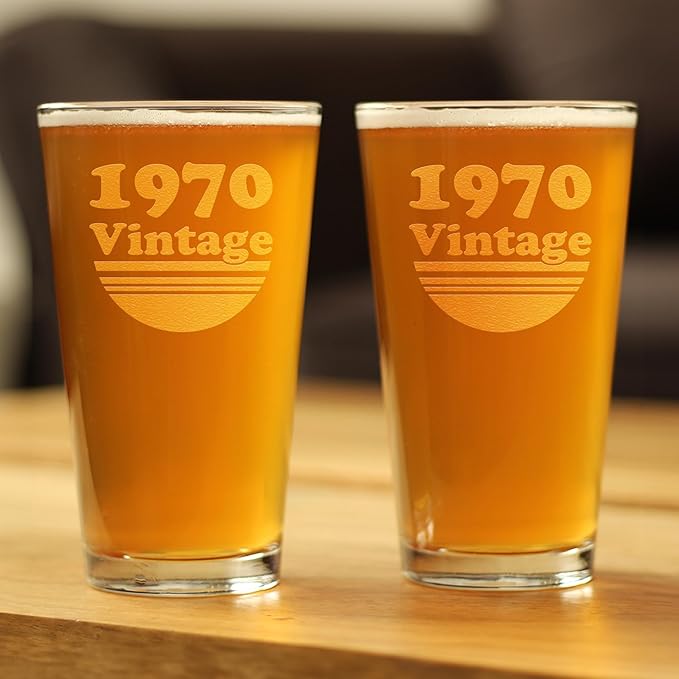 Bevvee Vintage 1970 Pint Glass for Beer - 56th Birthday Gifts for Men or Women Turning 56 - Fun Bday Party Decor - Set of 2-16 oz