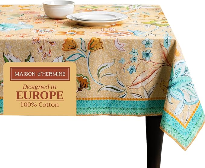 Maison d' Hermine Table Cloth Square Table 100% Cotton 54 x 54 Inches Tablecloth Reusable Decorative for Dining Room Farmhouse Home Valentines Day Decorations Spring Summer - Luxury Loft - Peach