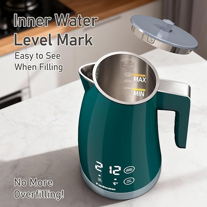 Electric Kettle with Temperature Control, 5 Preset Temps, 2H Keep Warm -1200W Quiet Water Boiler,Electric Tea Kettle with BPA-Free, Digital Cool-Touch, Rotating Base for Home,Office, Kids(Green)