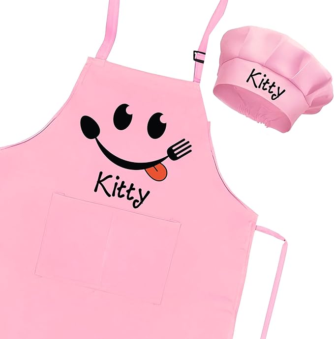 Custom Kids Apron, Personalized Kids Cooking Apron and Chef Hat Set, Kid Play, Painting Apron, Boys Cooking Apron, Little Girls Aprons, Chef Apron and Hat for Child, Different Design and Color Option