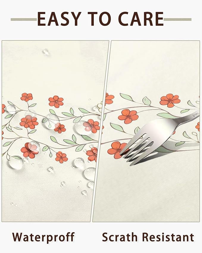 Boho Tablecloth Rectangle 60''x 102'', Linen Table Cloth with Tassels, Floral Farmhouse Table Cover with Red Flower for Dining, Kitchen, Party, Holiday