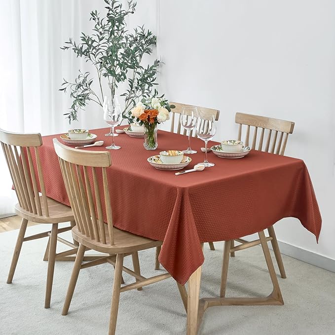 maxmill Weaved Texture Rectangular Tablecloth Water Resistance Spillproof Soft Fall Table Cloth for Dining Room, Thanksgiving Parties and Halloween Holiday Dinners, 60 x 120 Inch, Rustic Brick