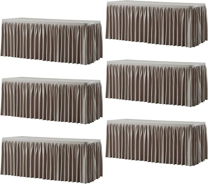 Wish Care 6 Pack Nude Brown Rectangle Table Clothes for 8 Foot Tables, Polyester Fitted Tablecloths 8ft Stretch Table Cover for Wedding, Birthday, Parties, Trade Show, Craft Show