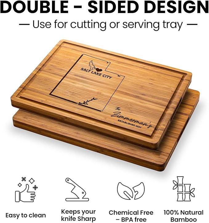 Utah Cutting Board, Personalized State Map Moving Away Gifts, Wooden States Gifts, Destination Gifts for Host Family, Bamboo Home Decor