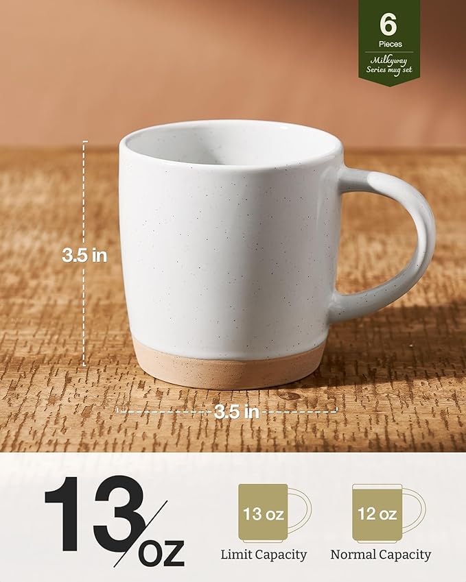 famiware Coffee Mugs for 6, 13 oz Mug Set, Dringking Cup with Handle for Coffee, Tea, Cocoa, Milk, Milkyway serise, White
