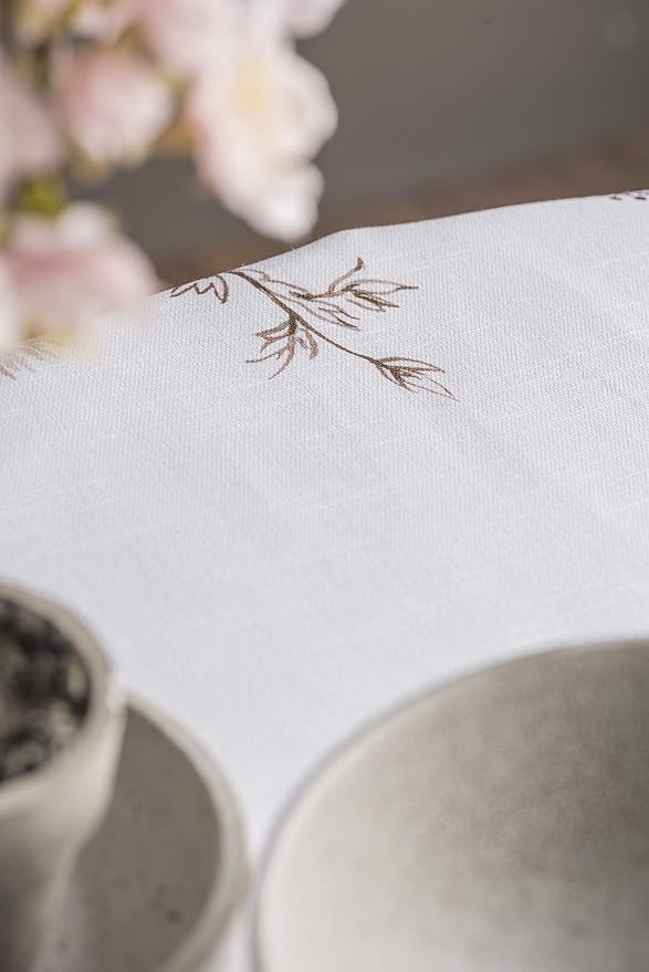 Maison d' Hermine Table Cloth Round Table 100% Cotton 69 Round Inches Tablecloth Reusable Decorative for Dining Room Farmhouse Home Valentines Day Decorations Spring Summer - Meadow Florals - Brown