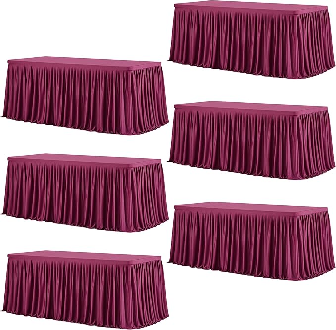 Wish Care 6 Pack Wine Red Rectangle Table Clothes for 6 Foot Tables, Polyester Fitted Tablecloths 6ft Stretch Table Cover for Wedding, Birthday, Parties, Trade Show, Craft Show