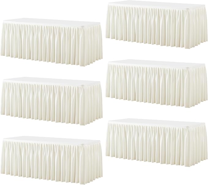 Wish Care 6 Pack Cream Rectangle Table Clothes for 8 Foot Tables, Polyester Fitted Tablecloths 8ft Stretch Table Cover for Wedding, Birthday, Parties, Trade Show, Craft Show